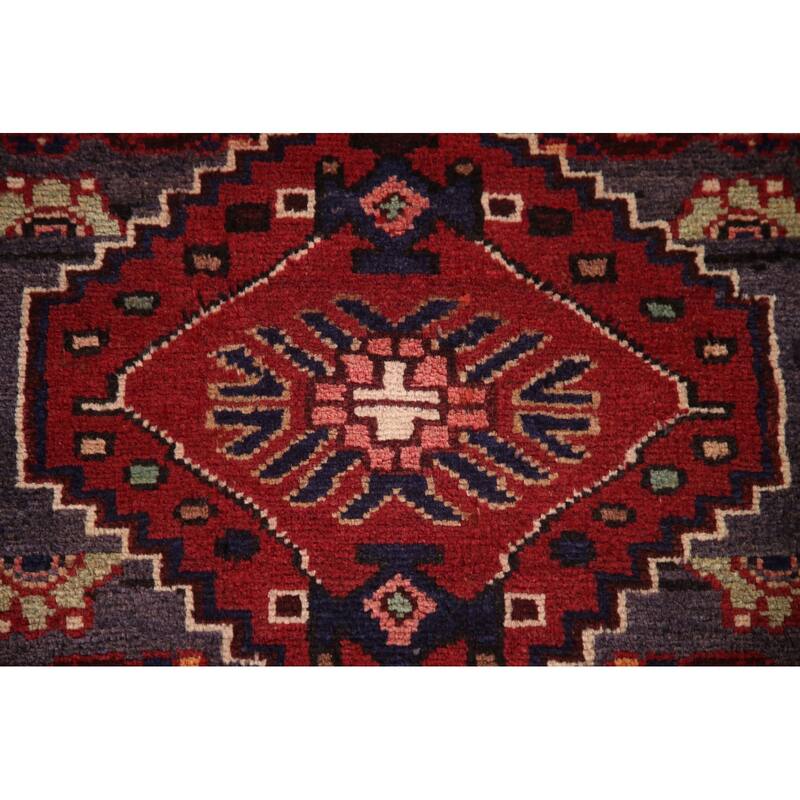 Hand Knotted Oriental 100% Wool Carpet Traditional Tribal Navy Blue & Blues Hamedan Runner Rug - 10' 9'' X 3' 6''
