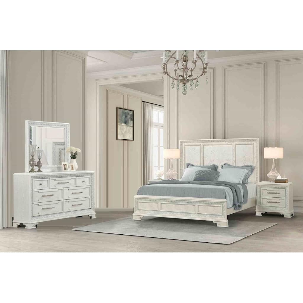 Luxury Bedroom 4 Piece Set Creamy White Finish