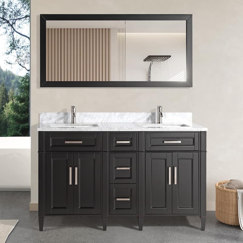 Vanity Art 60 in. Modern Double Sink Bathroom Vanity with Top and Mirror - Espresso