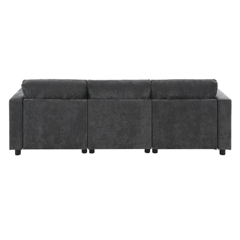 U-Shaped Sectional Sofa with Removable Ottomans, Convertible Sleeper Bed with Storage Pockets, Chenille Upholstered Cloud Couch