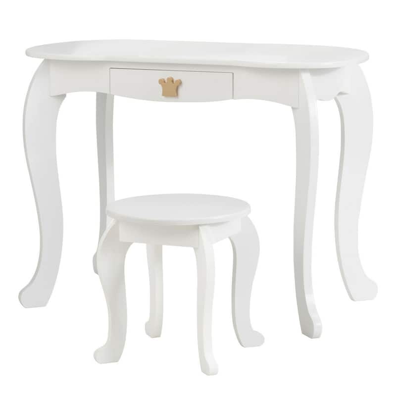 Gymax Kids Makeup Dressing Table Chair Set Princess Vanity & - See Details