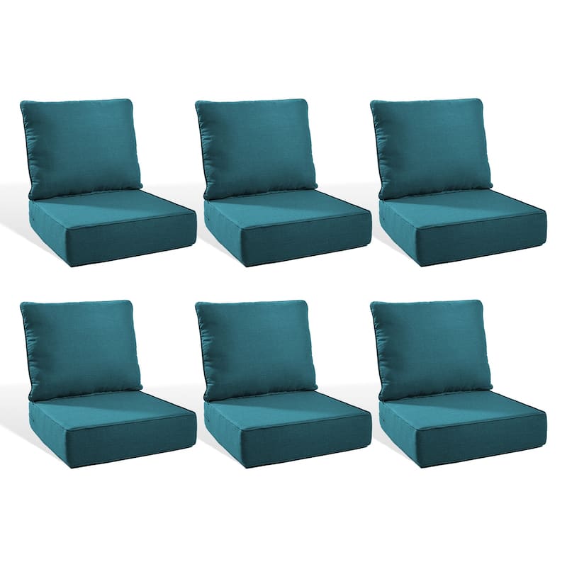 Pocassy 22"x24"x6" Inch Thick Cushions Indoor Outdoor Pillows Cushion - Peacocka Green Cushion - 6 Set Seat & Back Cushion