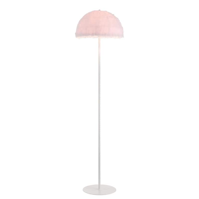 Acroma 63" Blush Pink Feather Floor Lamp with Dome Shade - 1-light - White&Pink