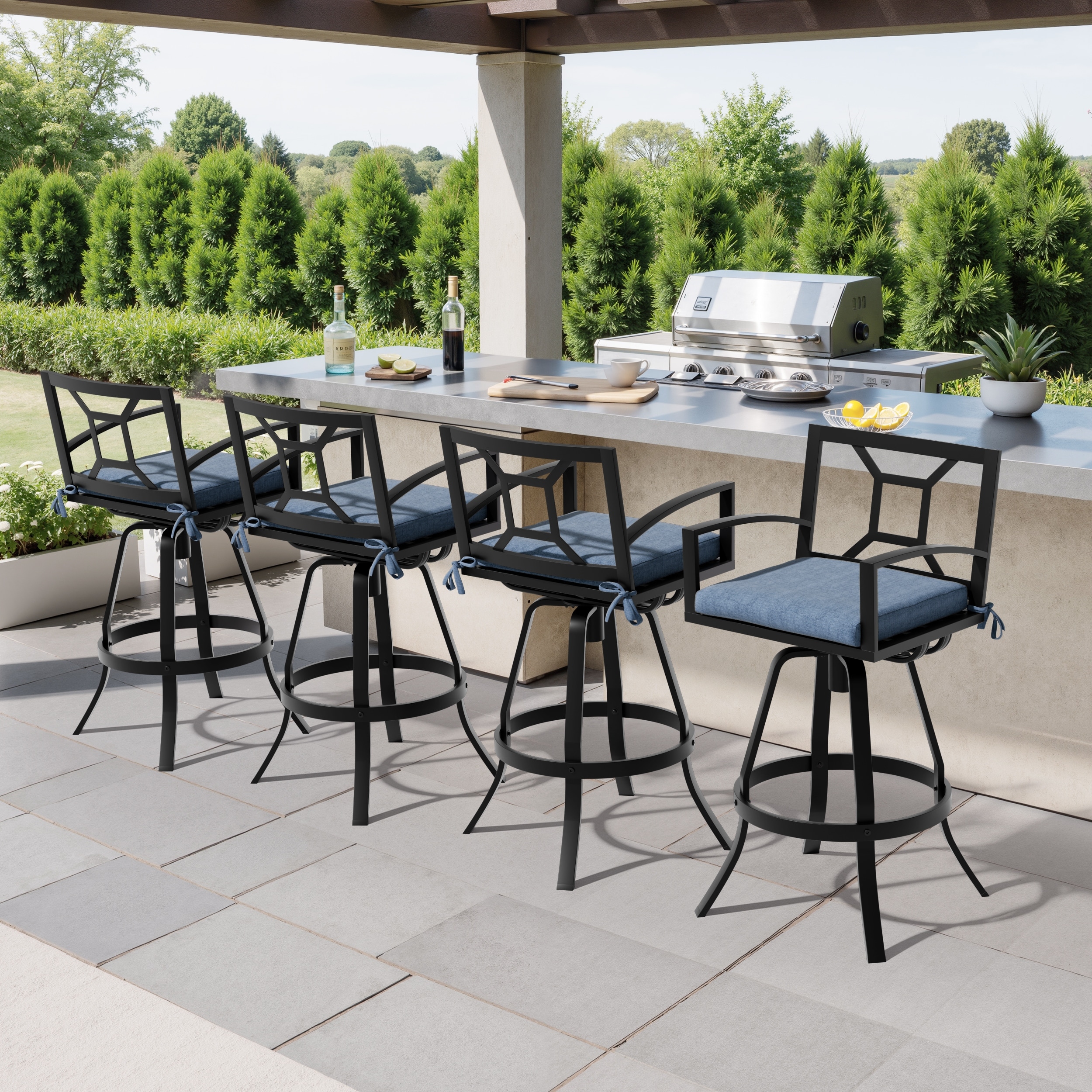 30'' H Outdoor Patio Premium All-Aluminum Swivel Sunbrella Cushion Bar Stool