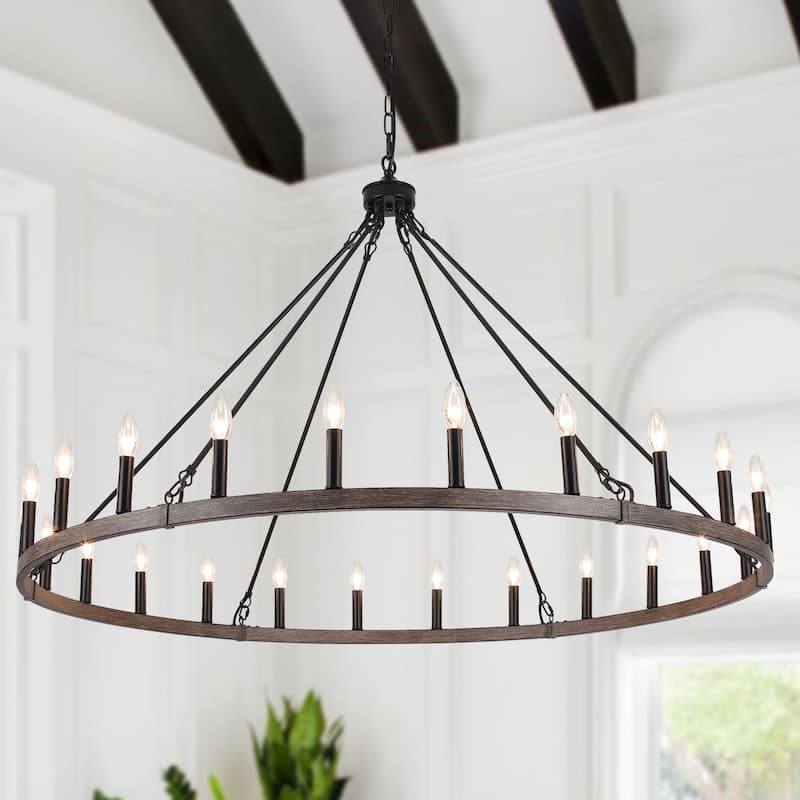 24-Light 51.97-inch Dimmable Round Wagon Wheel Chandelier for Dining Room