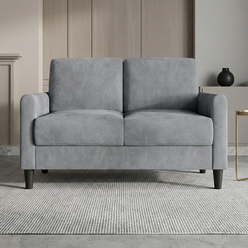 Clayfell Goliad Velvet Arm Loveseat with Pocket Spring, Soft Cushions, Clean Lines Design - Grey