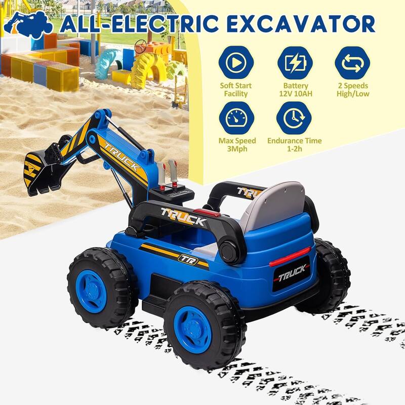 Ride On Excavator for Kids, 4WD Electric Excavator Toy