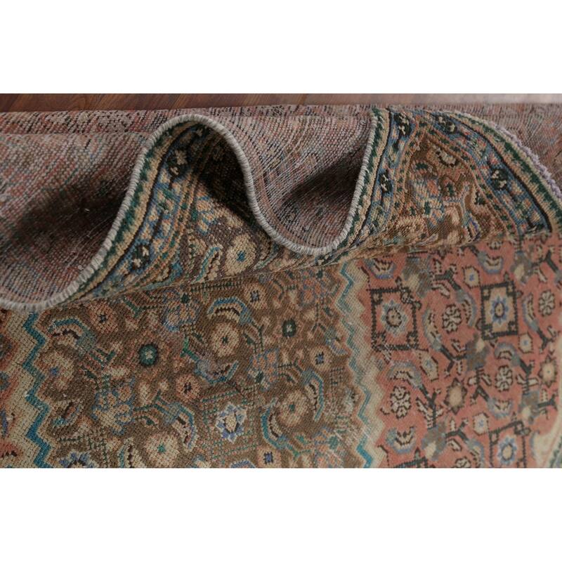 Pink Geometric Tabriz Persian Vintage Rug Hand-Knotted Wool Carpet - 6'7"x 9'9"