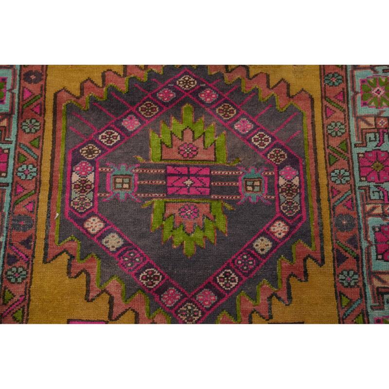 Hand Knotted Oriental 100% Wool Carpet Traditional Tribal Yellow & Gold Meshkin Runner Rug - 10' 7'' X 3' 5''
