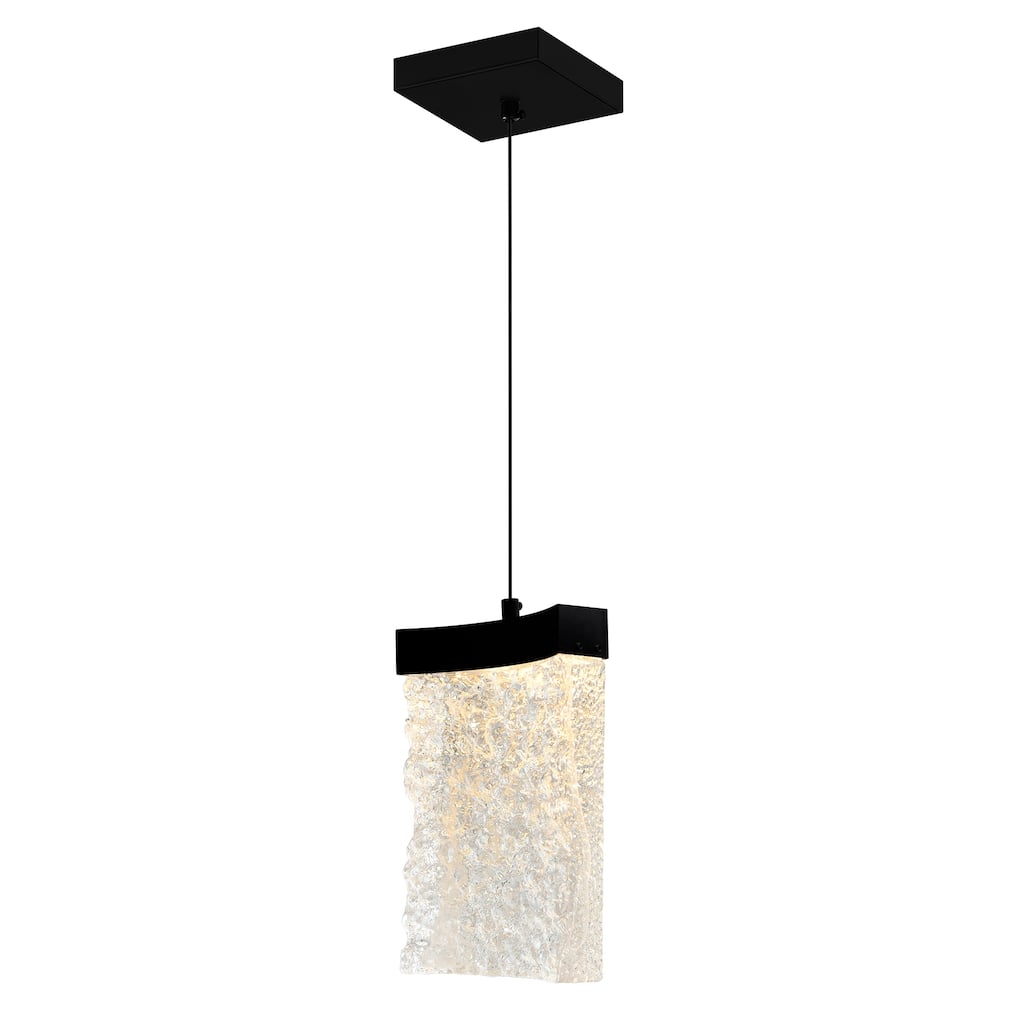 Lava Integrated LED 6in Black Mini Pendant with Handcrafted Glass