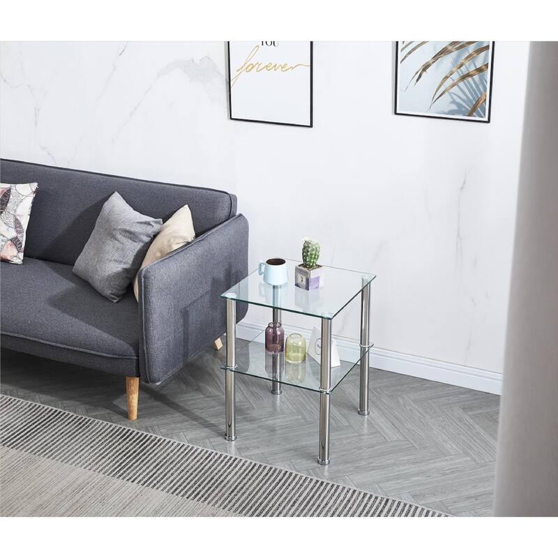 Modern 2-Piece Clear Side Table Set – 2-Tier Storage End Tables for Living Room‌