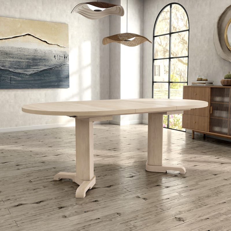 Furniture of America Zailen Mid-Century Modern White Oak 78-inch Solid Wood Expandable Dining Table - White Oak