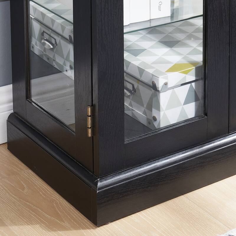 Elegant Lighted Glass Curio Display Cabinet for Living Room and Kitchen