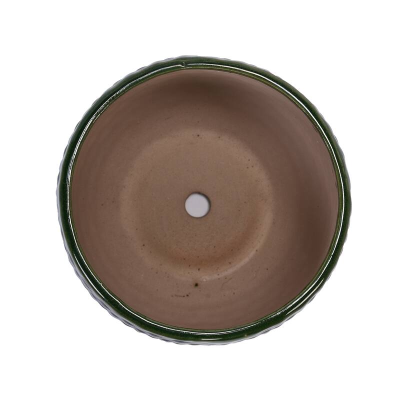 Handmade Glazed Ceramic Planter Set of 3, 9/7/5 Inch Diameter, Dark Green Solid Glossy Finish