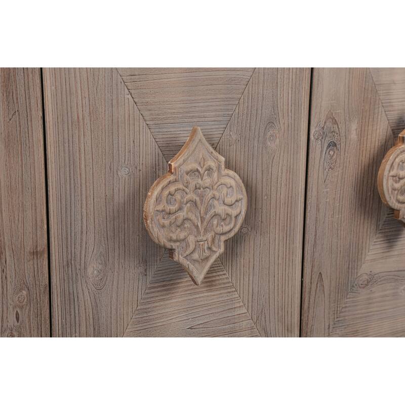 Antique 4-Door Sideboard Buffet Cabinet with Carved Flower Handles for Living Room or Kitchen