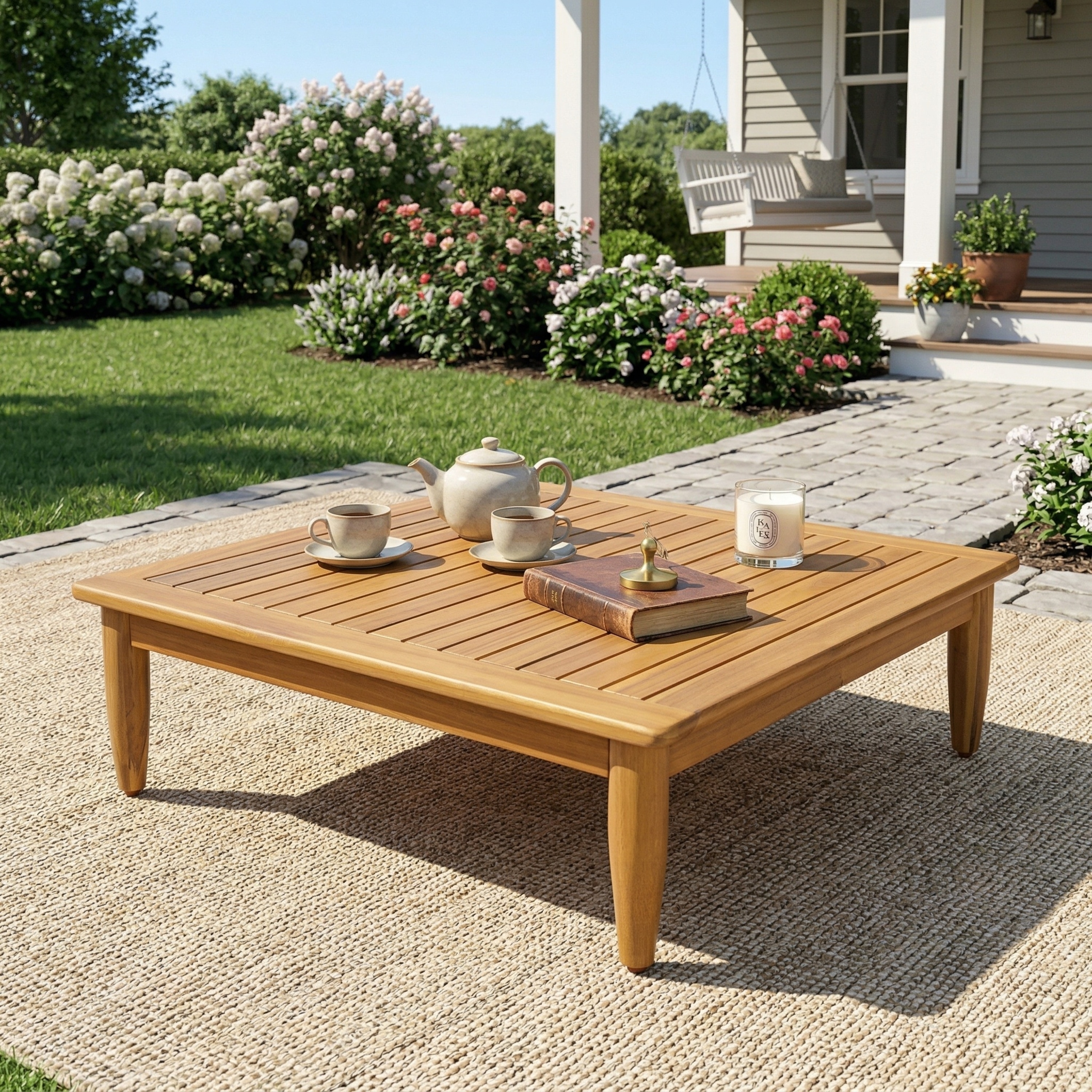 Christopher Knight Home - Sorrel Patio Acacia Wood Square Coffee Table with Slatted Rustic Texture