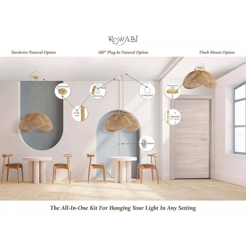 Sepherina Rattan Pendant Light Natural Large Sculptural Handwoven Light Fixture For Modern, Transitional, Farmhouse Room Décor.