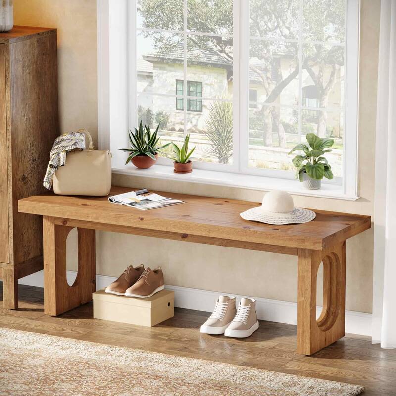 43 Inch Solid Wood Entryway Shoe Bench for Living Room / Bedroom / Hallway / Mudroom - 43.31" L x 13.78" W x 17.72" H