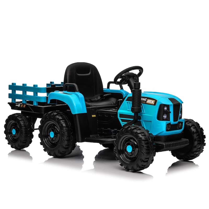 24V Kids Electric Ride-On Tractor with Trailer for Ages 3+, Remote Control & Bluetooth - Blue