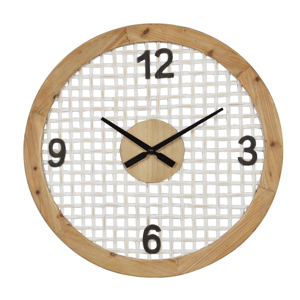 Wood Wall Clock with Grid Mesh - White - Roche River Decor