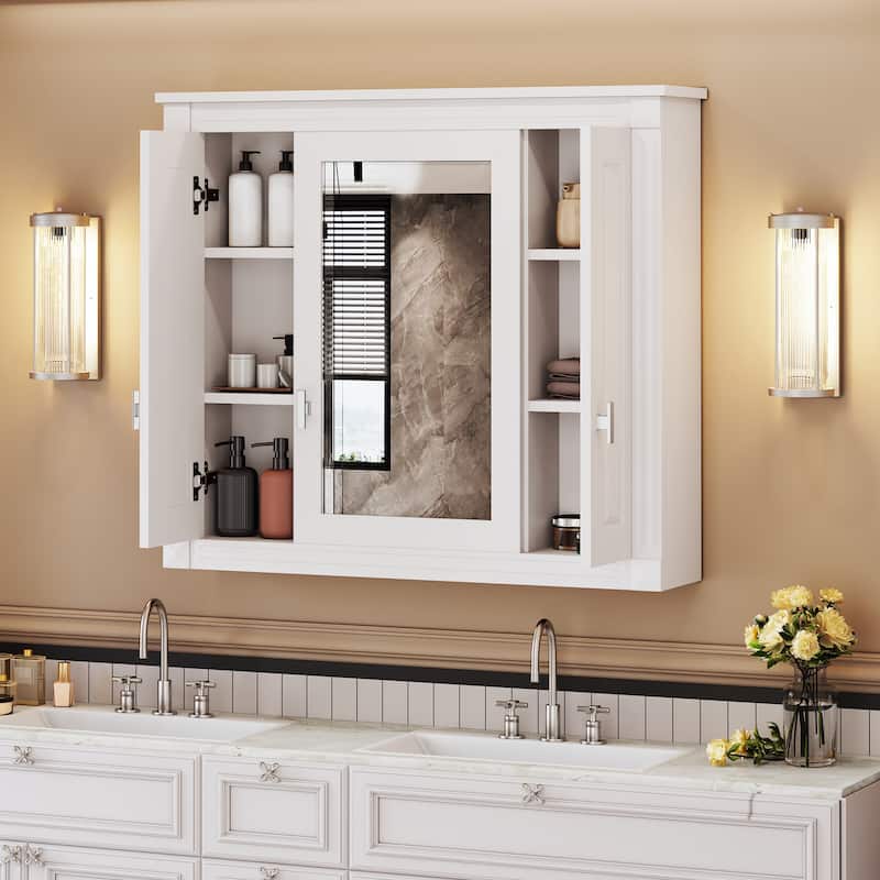 Bathroom Wall Cabinet with Doors & Shelves, Wall Mounted Bathroom Medicine Cabinet, Over Toilet Storage Cabinet with Mirrored