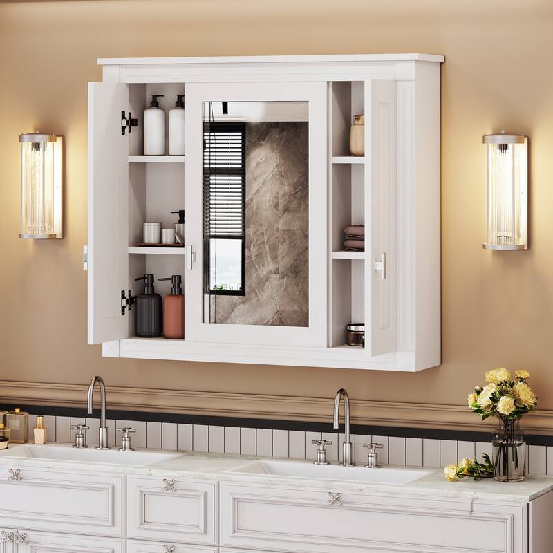 GDFStudio - Ardson Modern Wall-Mounted Bathroom Storage Cabinet with Mirrored Door and Adjustable Shelves - 35"W