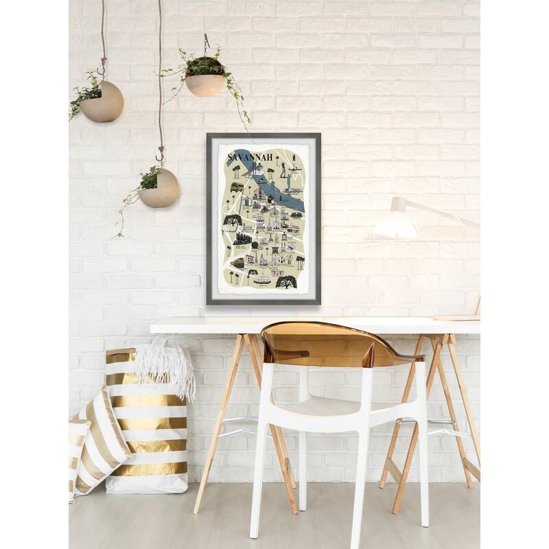 'Illustrated Map of Savannah' Framed Painting Print