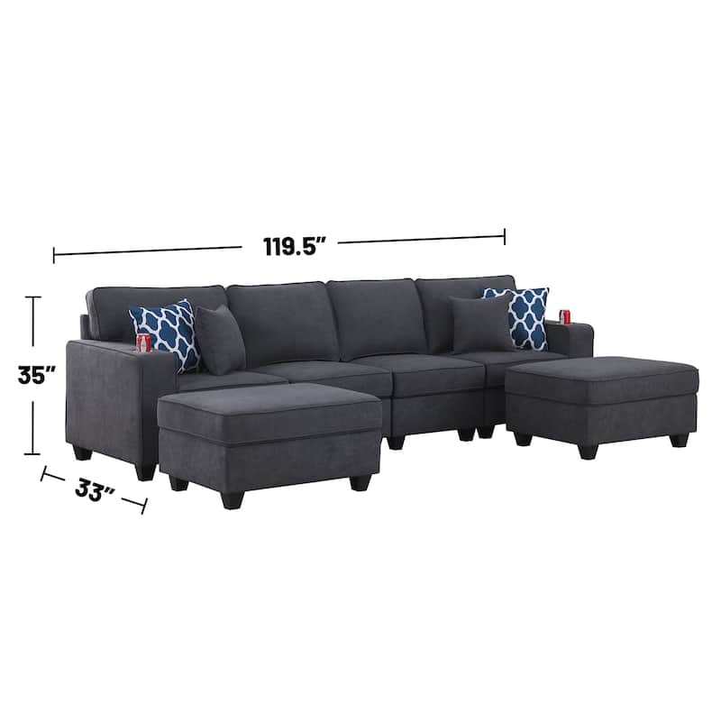 Woven Upholstered 4-Seater Sofa with 2 Ottomans in Stone Gray