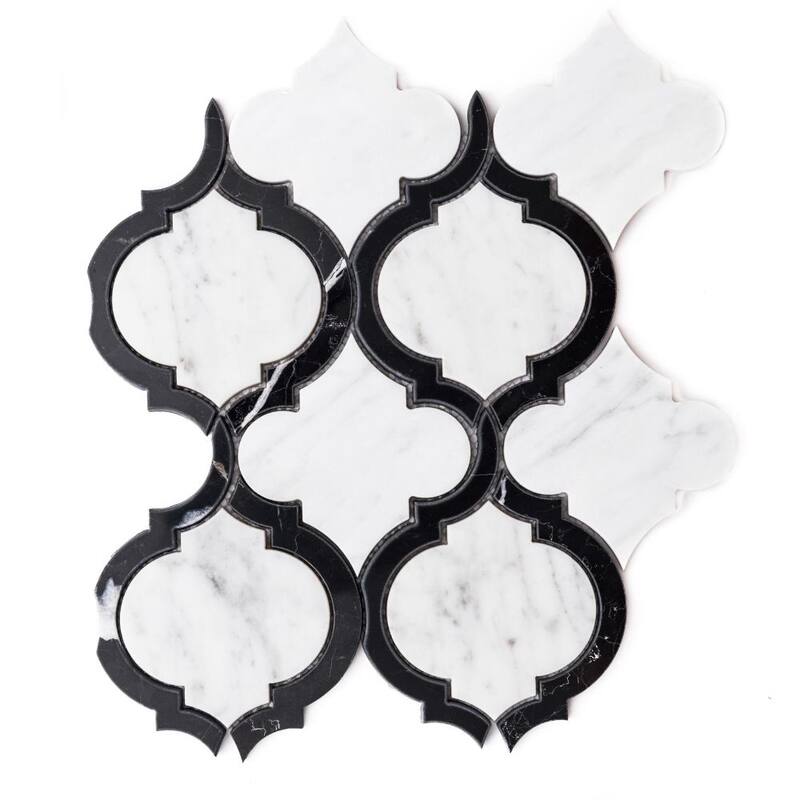 The Tile Life Santorini Arabesque 15x12 Carrara & Nero Marble Backsplash Wall Tile