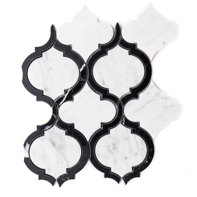 The Tile Life Santorini Arabesque 15x12 Carrara & Nero Marble Backsplash Wall Tile