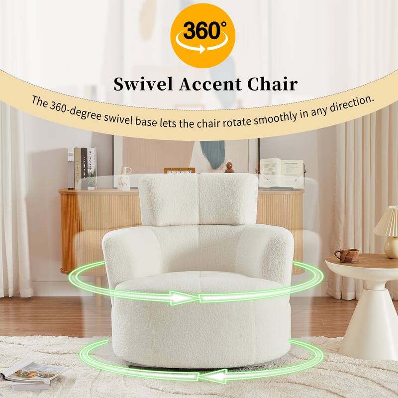 Polyester Barrel Swivel Chair with 360° Rotation, and Adjustable Headrest & Berber Fleece Upholstery - 320lb Capacity