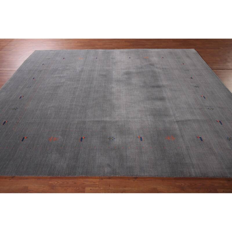 Tribal Gray Gabbeh Indian Area Rug Hand-Knotted Wool Carpet - 8'1"x 9'11"