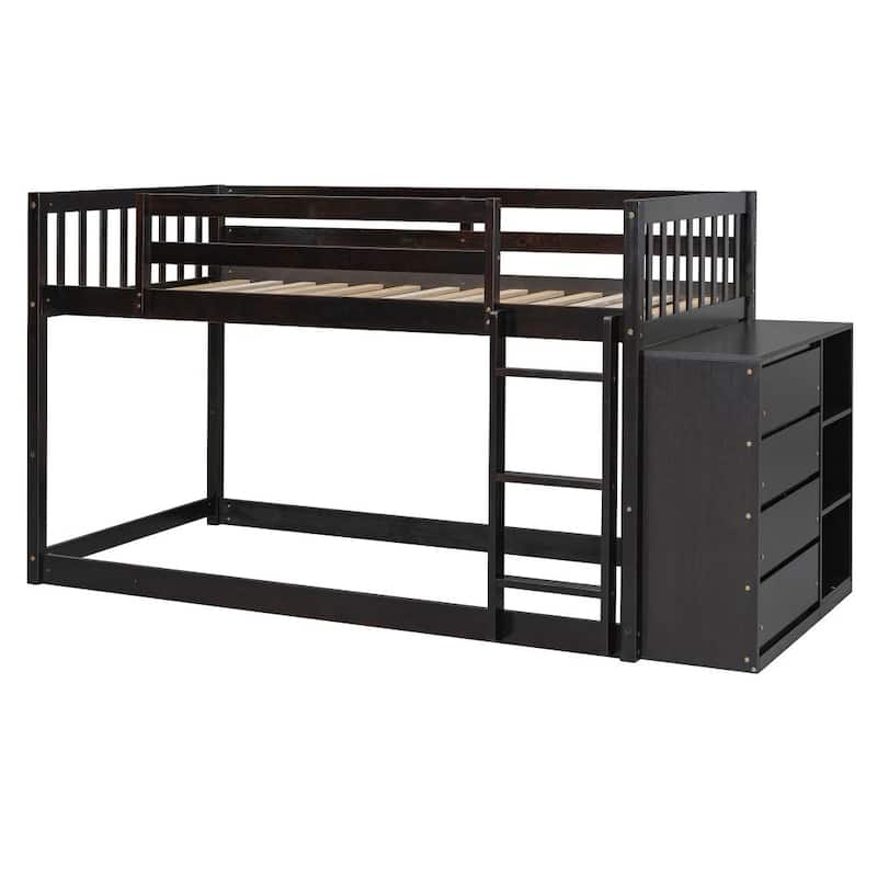 Wood Bunk Bed with 4 Drawers and 3 Shelves