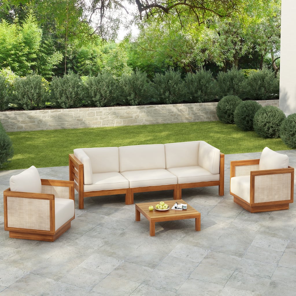 Christopher Knight Home - Calliope Acacia Wood 6 Piece Outdoor Chat Set