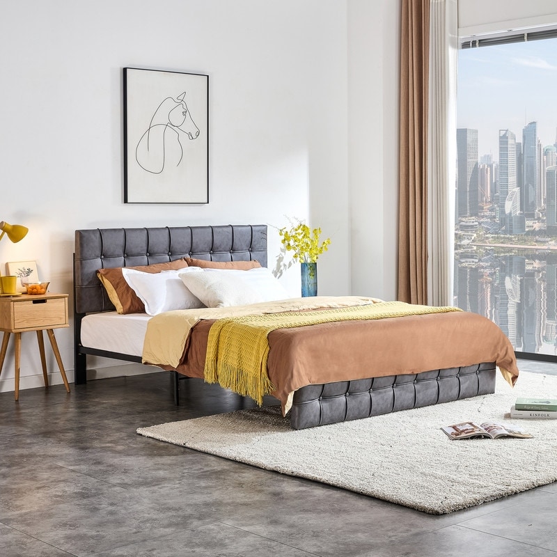 Vertical panel upholstered bed hot sale