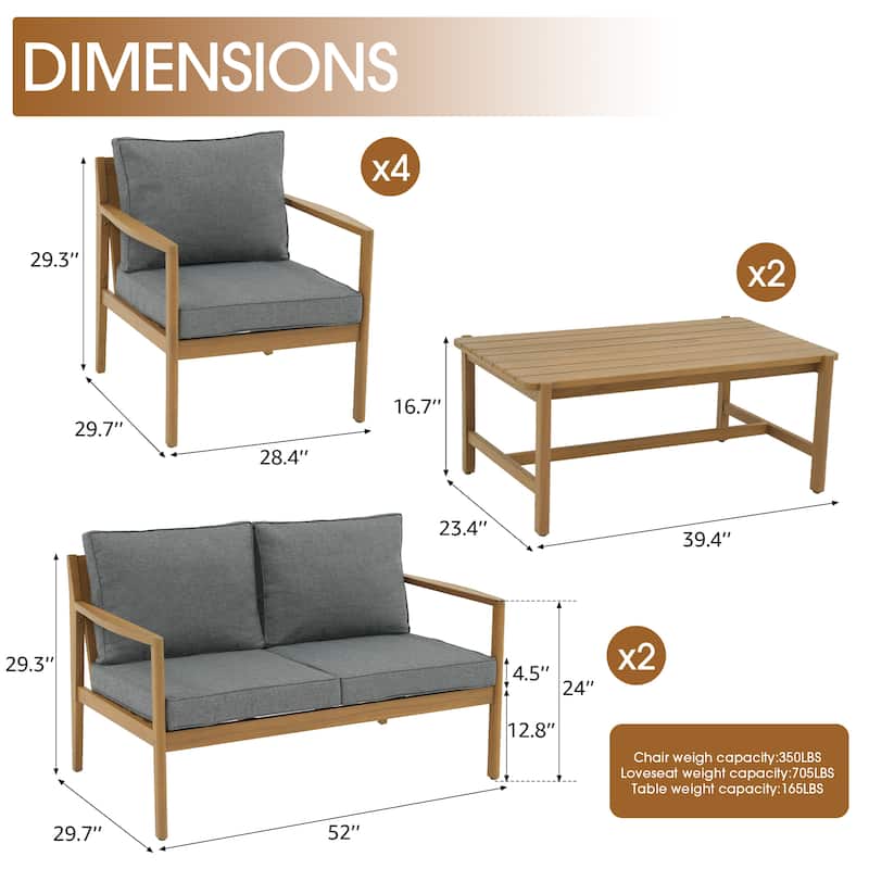 Outdoor Conversation Set with Coffee Table in Acacia Wood 8-Piece Sofa Set