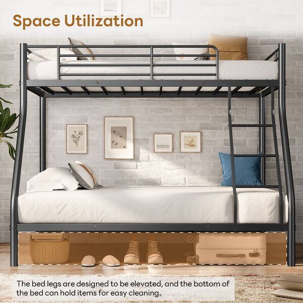 slide 2 of 6, Twin Over Full Bunk Bed Metal Frame Black