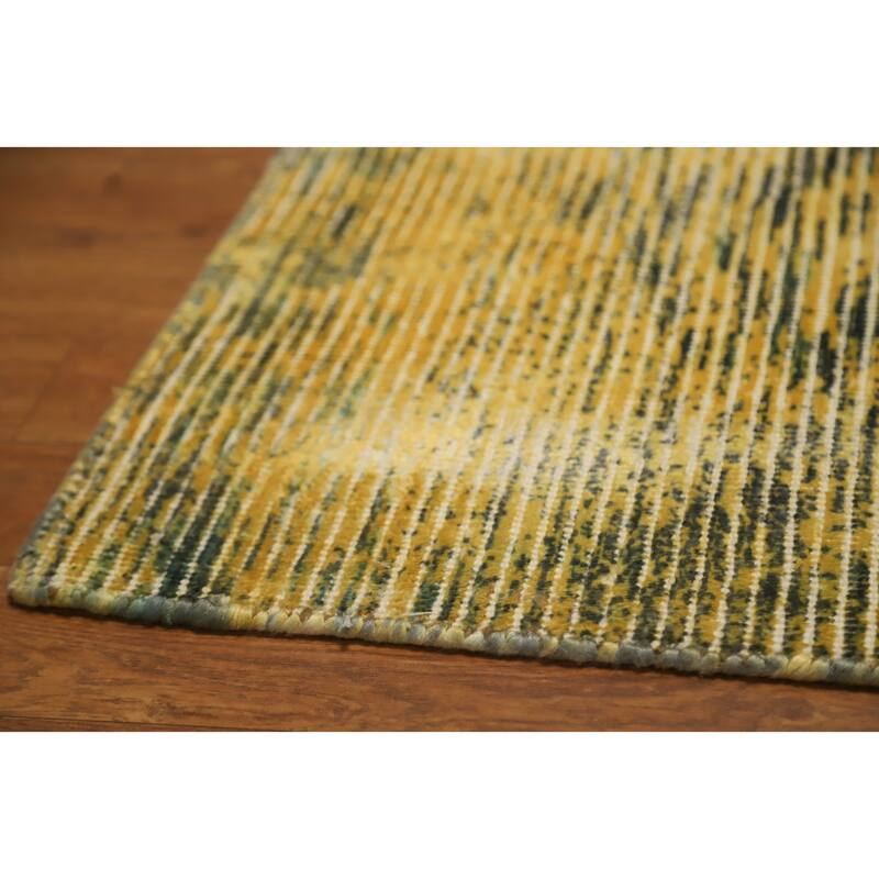 Hand Knotted Oriental Viscose Silk Carpet Modern Abstract Yellow & Gold Abstract Area Rug - 4' 0'' X 2' 0''