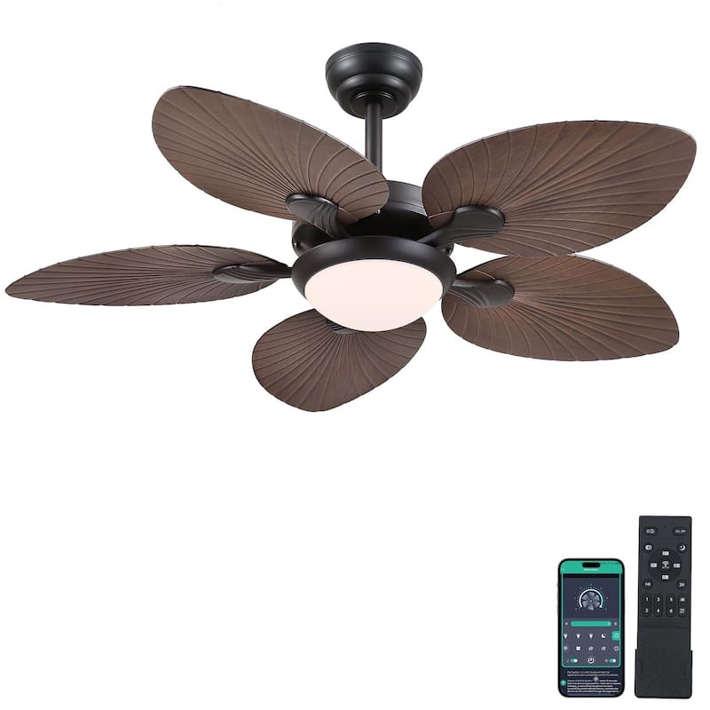44"/52" Palm Leaf Tropical Ceiling Fan with Light,Indoor and Outdoor Ceiling Fan,Waterproof - 44"-Brown