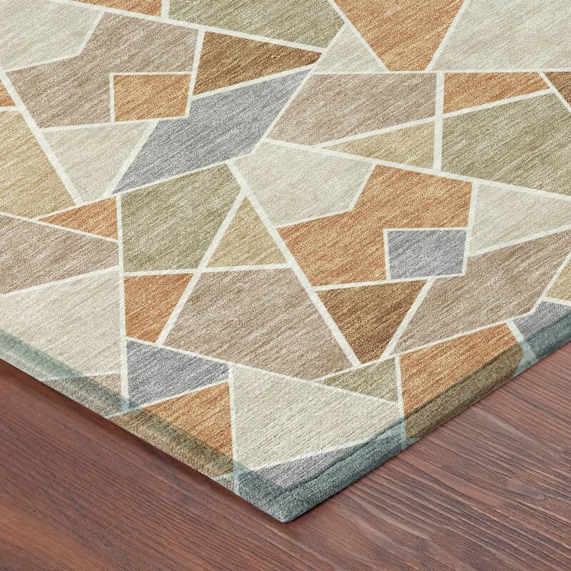 Machine Washable Indoor/ Outdoor Modern Mosaic Chantille Rug