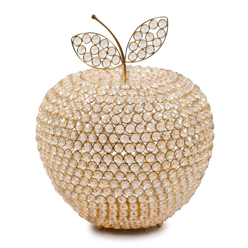 HomeRoots 15" Gold Aluminum And Faux Crystal Decorative Apple - 12.00 in. x 15.00 in. x 12.00 in.