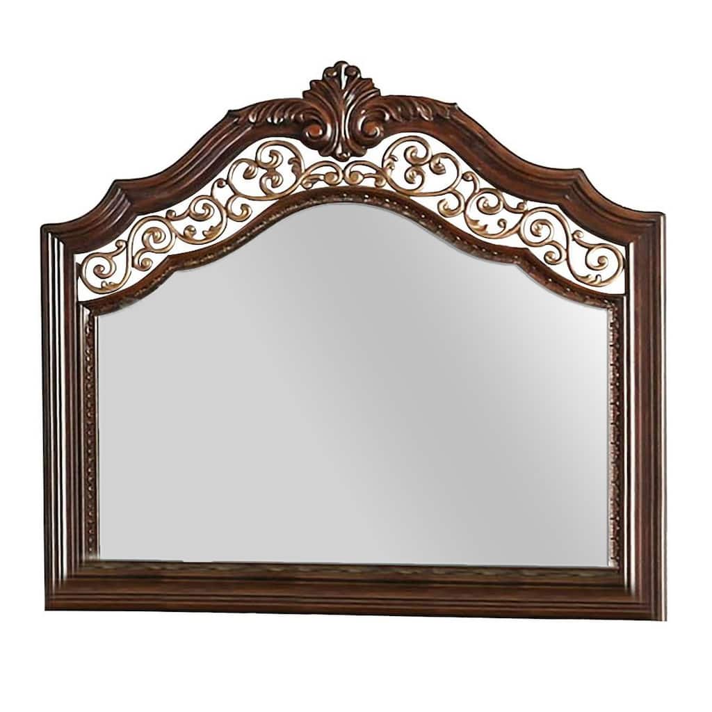 Molded Wooden Frame Mirror with Ornate Detailing, Brown By Casagear Home