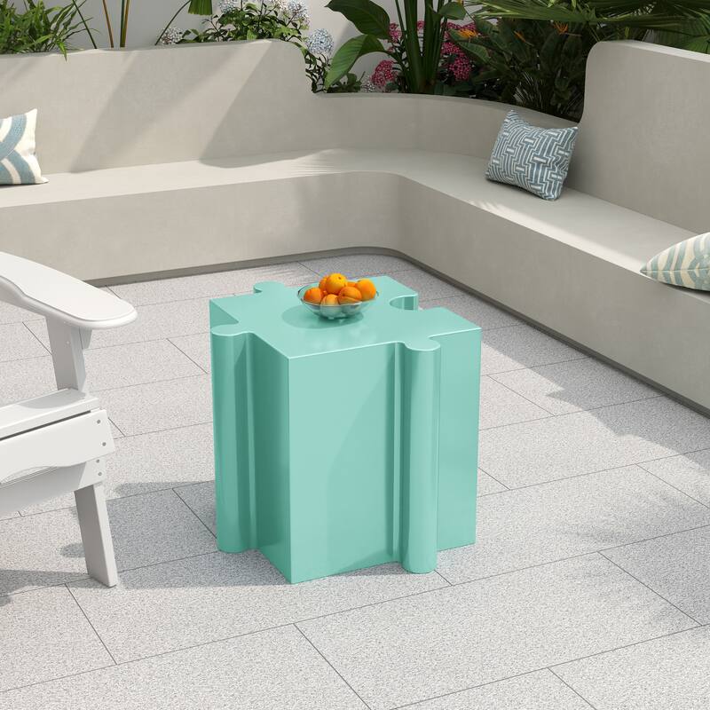 Roomfitters Puzzle Art Side Table, Modular Convex MGO Accent Table for Indoor & Outdoor, Antique Copper - Light Green