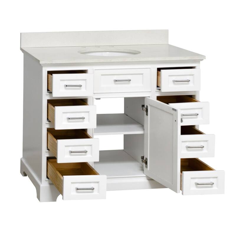 KitchenBathCollection Aria 42" Bathroom Vanity with Quartz Top