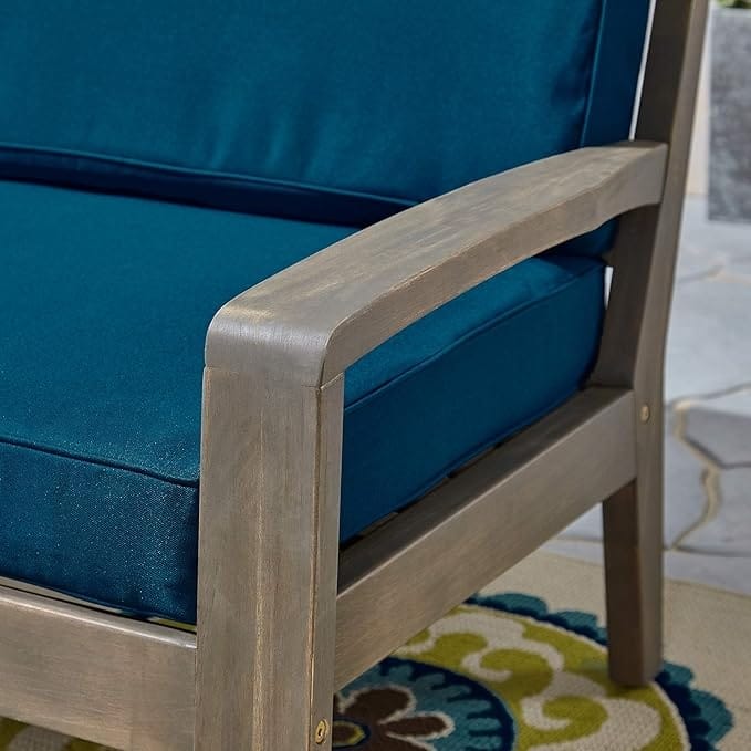 Roomfitters Grenada Solid Acacia Wood Outdoor Club Chair with Cushions - Teal+Oak