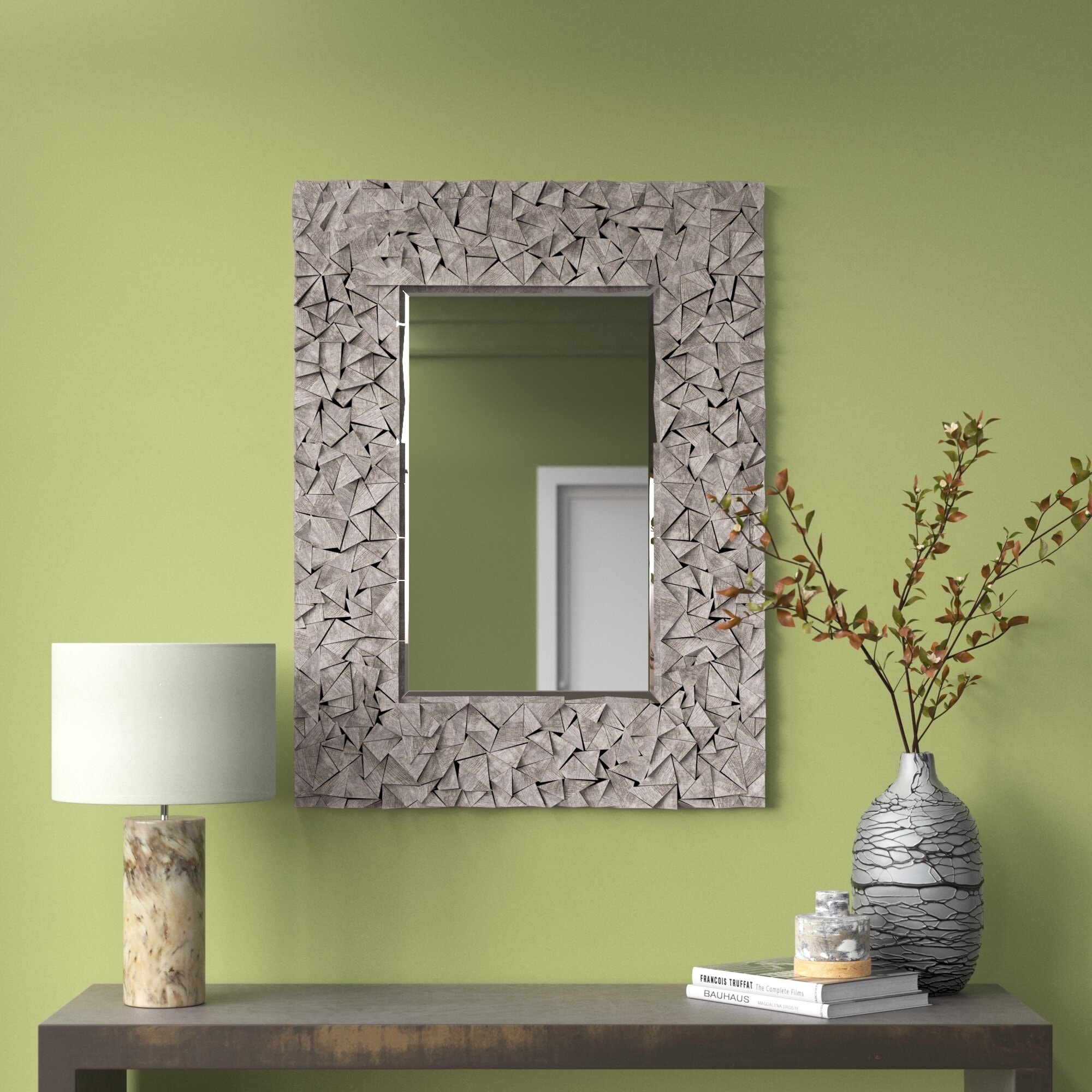 Allan Andrews Gray Rectangular Wall Mirror with Wood Block Mosaic Frame - 48"H x 36"W