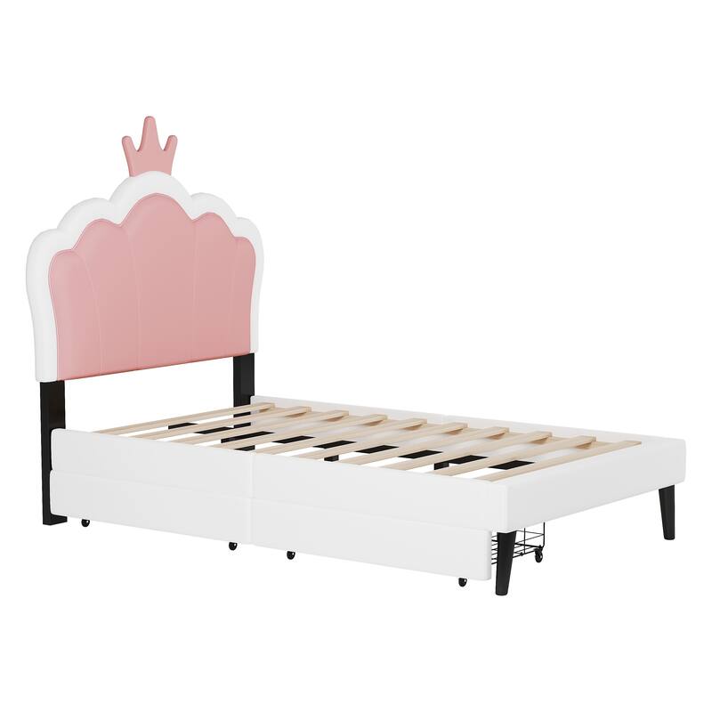 Crown Headboard Twin Platform Bed with 2 Storage Drawers, Ideal for Kids' Rooms