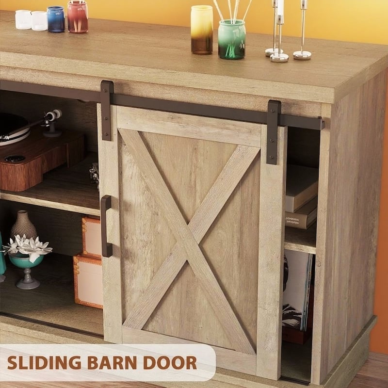 Farmhouse TV Stand for 65 Inch TVs, with Sliding Barn Doors