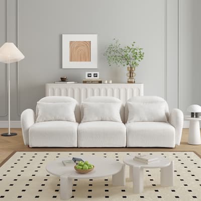 Living Room Furniture Three Seat Lazy Sofa Teddy Fabric White,High quality and durable
