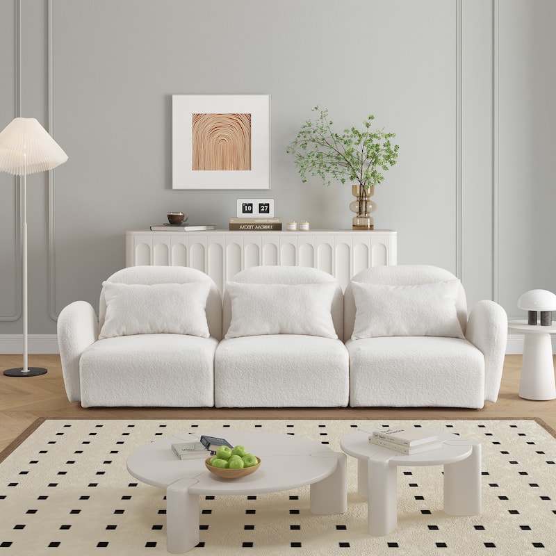 Living Room Furniture Three Seat Lazy Sofa Teddy Fabric White